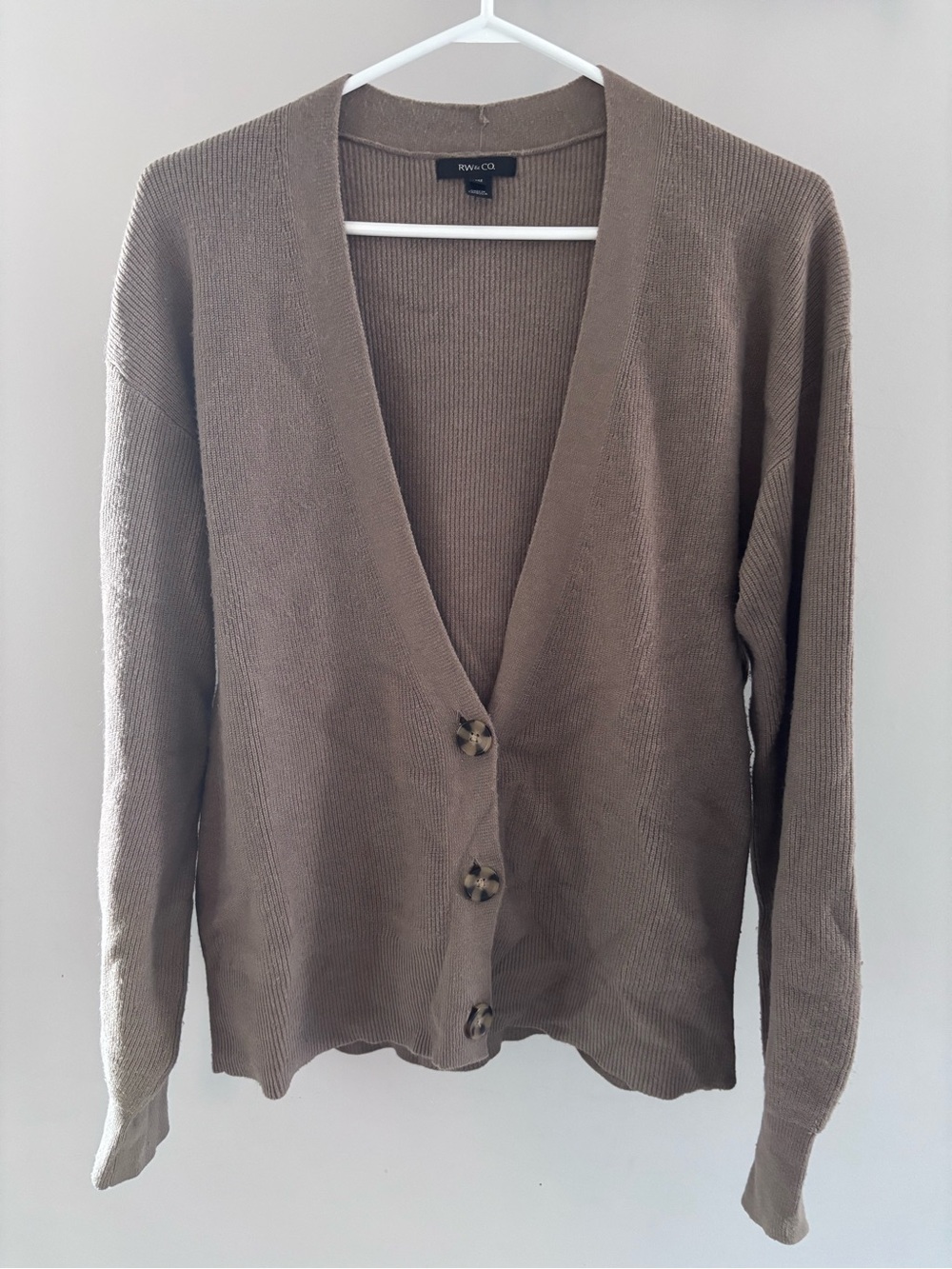 RW&Co Brown/Taupe Button-Front V-Neck Cardigan Sweater
